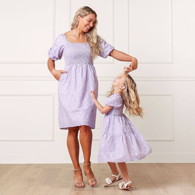 Hope and Henry – Smocked Bubble Sleeve Dress – Baby 6-12 Months Lavender Field Floral