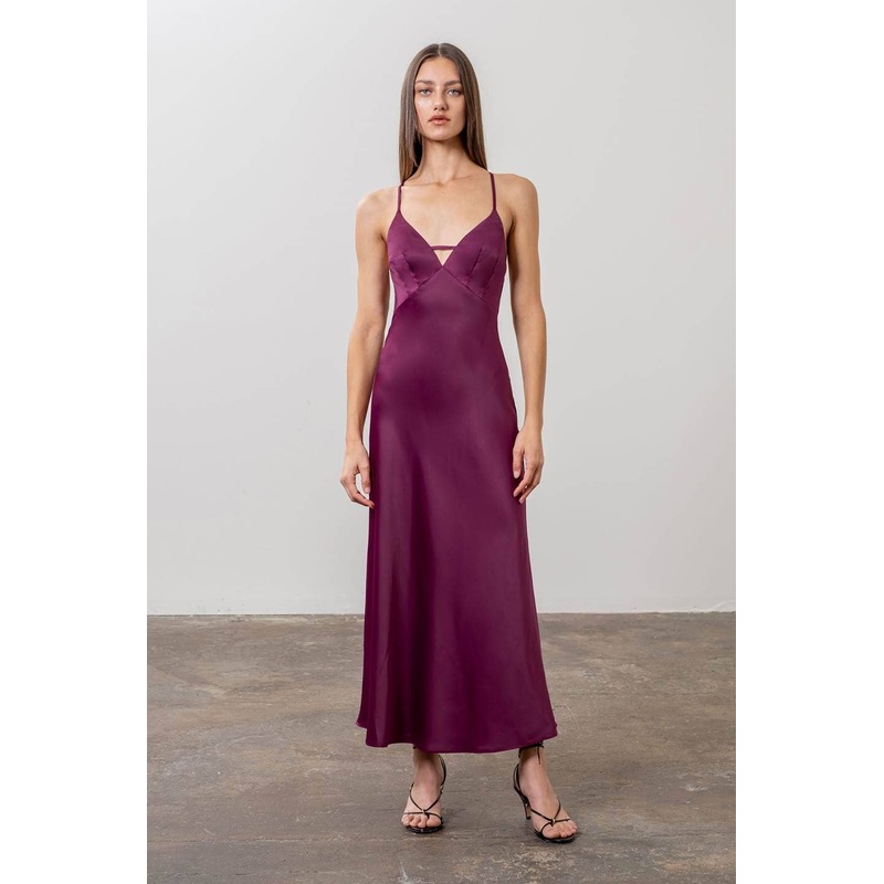 Satin Deep V Tie Back Midi Dress XS
