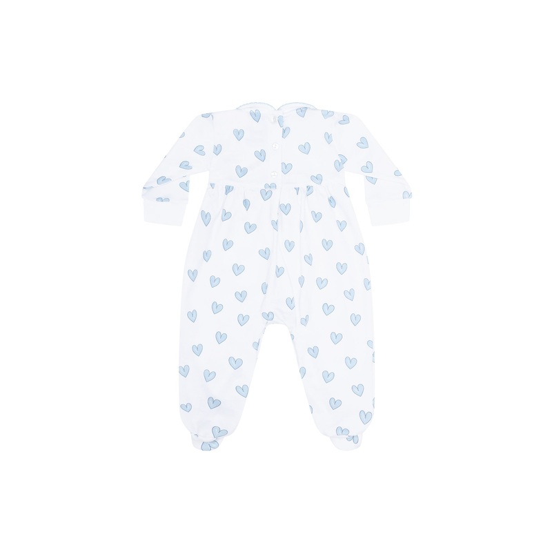 Blue Heart Print Smocked Footie Blue 0 – 3M