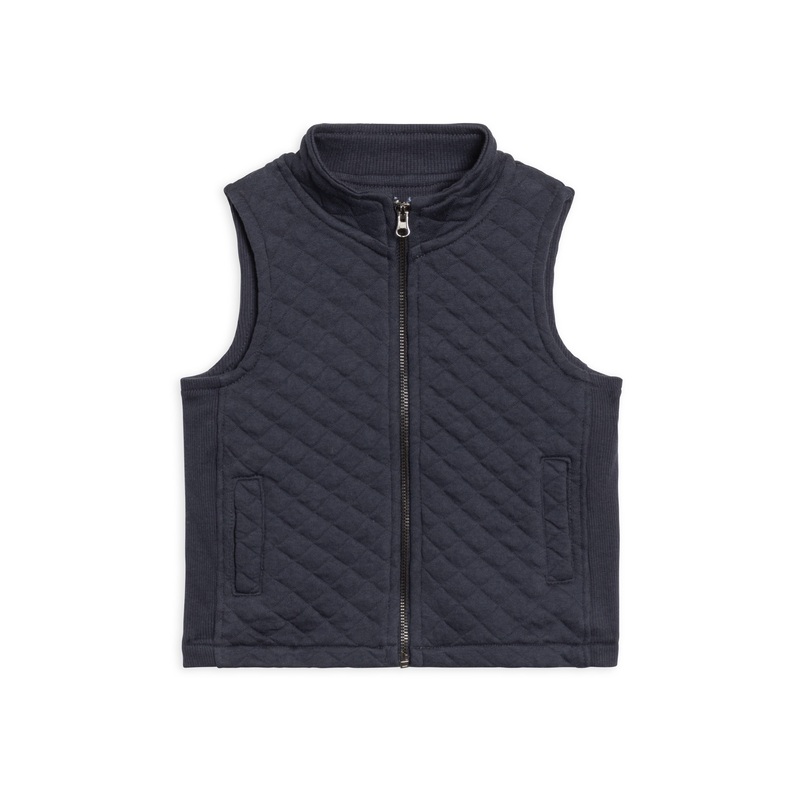 Colored Organics – Hudson Quilted Jacquard Zip Up Vest Navy 2T