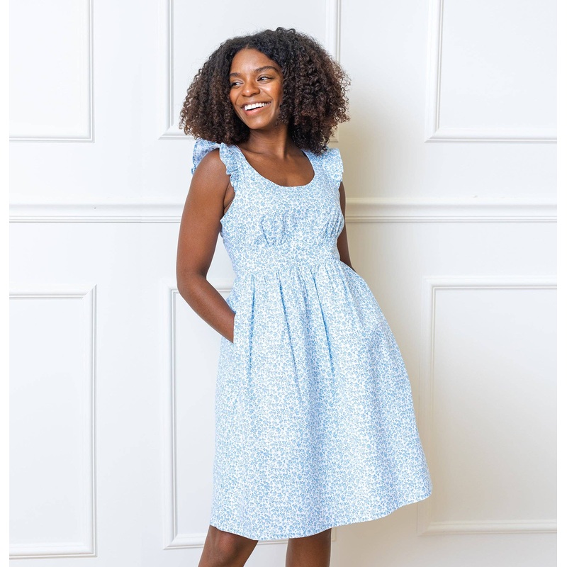 Hope and Henry – Flutter Sleeve Empire Dress 6 Ditsy Blue Cottage Floral