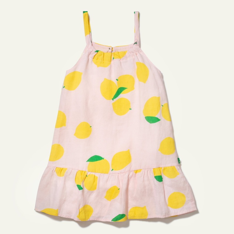 Linen Lemon Strappy Kid Dress 02Y Pinkesque