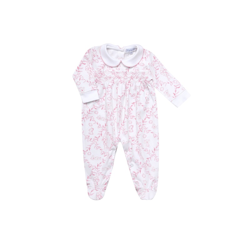 Pink Bears Trellace Smocked Footie Pink 0 – 3M