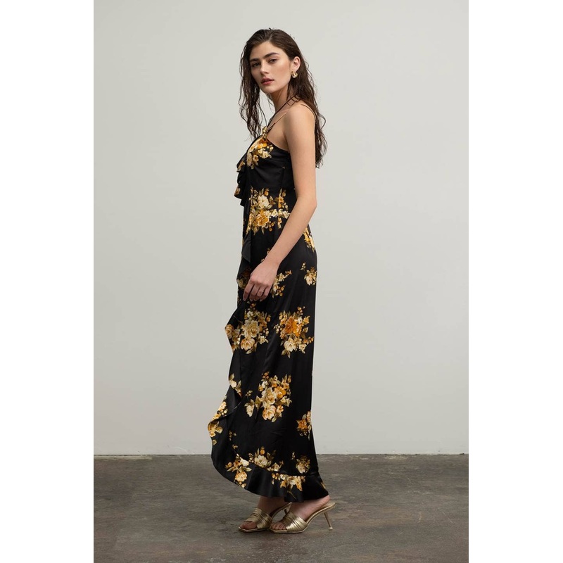 Floral Sleeveless Ruffle Wrap Dress XS