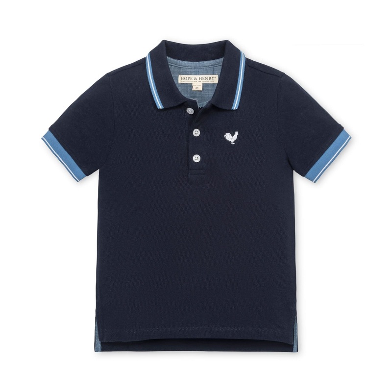 Hope and Henry – Organic Pique Polo Navy with Blue and White Small