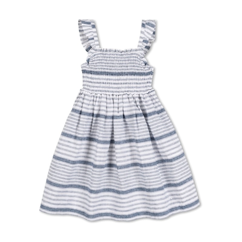 Hope and Henry – Smocked Flutter Dress Dark Blue Variegated Stripe 7