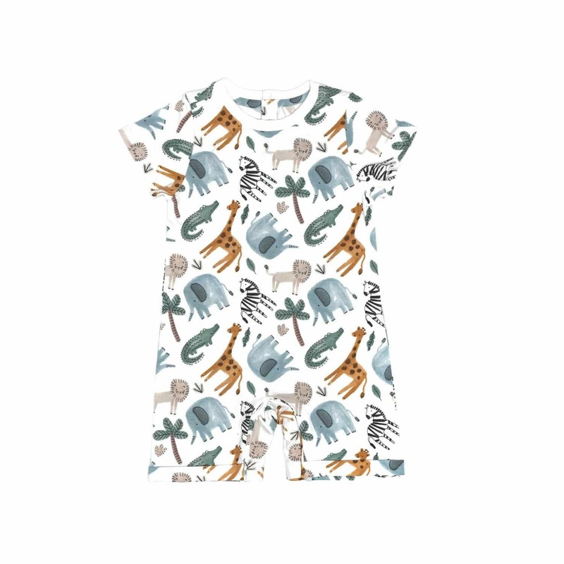 Organic Snap Romper in Safari Animals Newborn