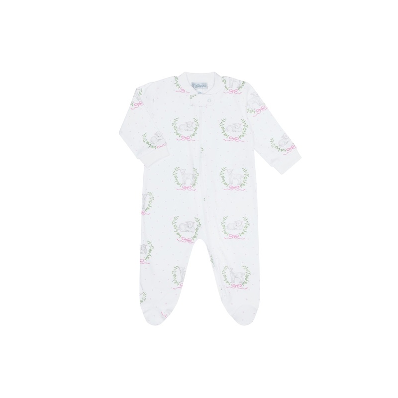 Pink Lamb Print Zipper Footie Pink New Born