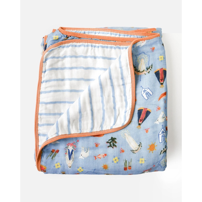 Blue Marian Deluxe Muslin Baby Blanket Quilt Standard