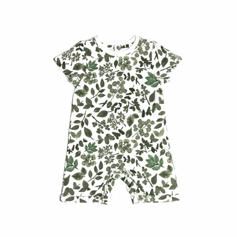 Organic Snap Romper in Green Leaves Newborn