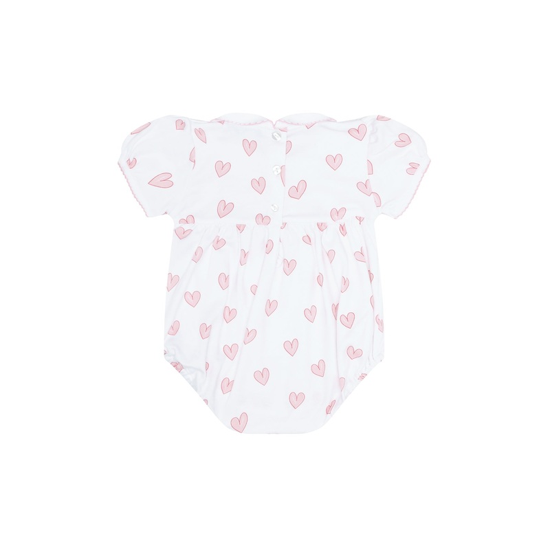 Pink Heart Print Smocked Bubble Pink 0 – 3M
