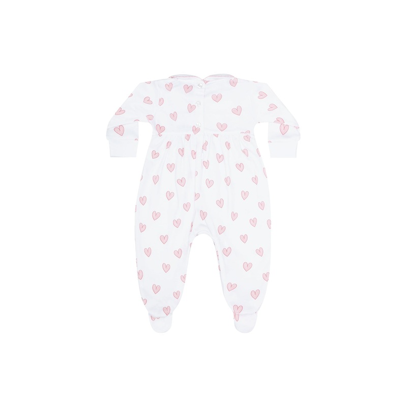 Pink Heart Print Smocked Footie Pink 0 – 3M