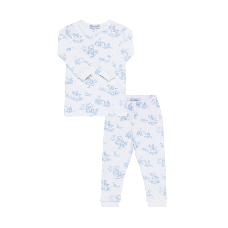Blue Toile Baby Pajamas Blue 9 – 12M