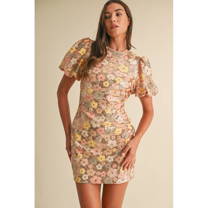 Floral Sequin Mini Dress S