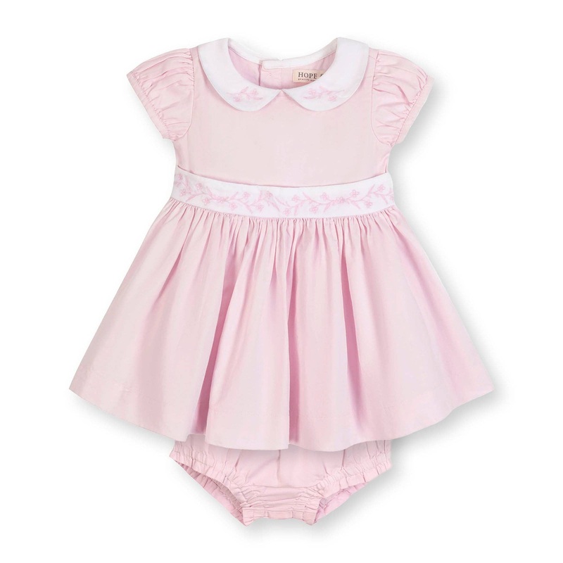 Hope and Henry – Organic Peter Pan Collar Party Dress Pale Pink Sateen 18-24 Months