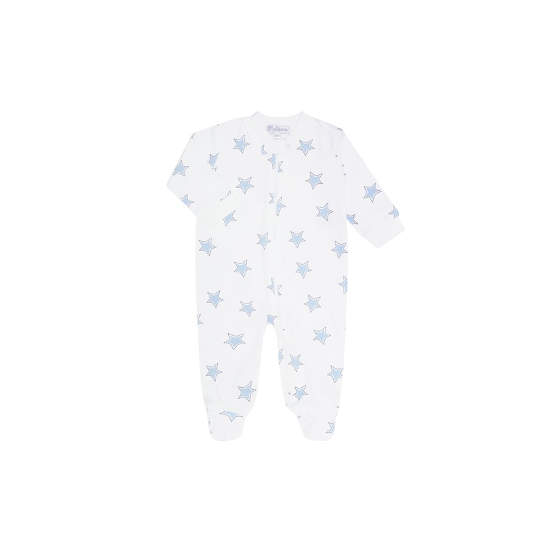 Blue Stars Print Zipper Footie Blue New Born