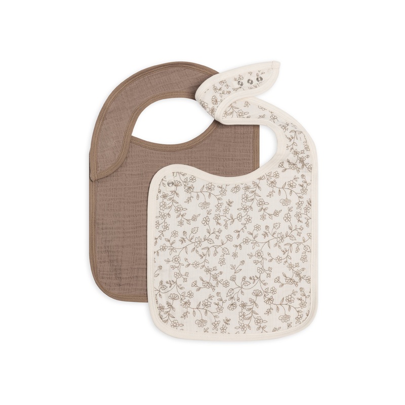 Colored Organics – Organic 2-Pack Muslin Bibs – Pip Floral Ivory + Taupe
