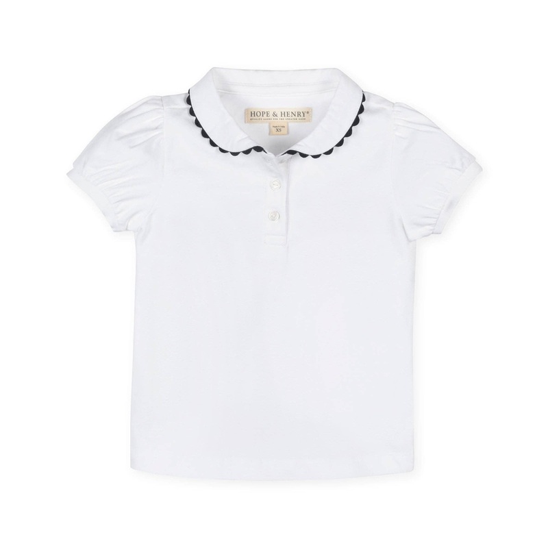 Hope and Henry – Organic Puff Sleeve Polo White with Navy Medium