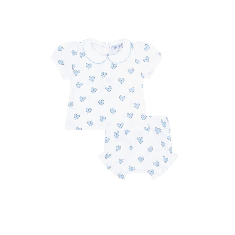 Blue Heart Print Diaper Cover Set Blue 0 – 3M