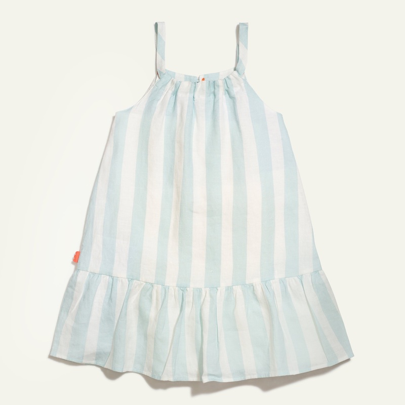 Linen Cabana Stripe Strappy Kid Dress 02Y Iced Aqua