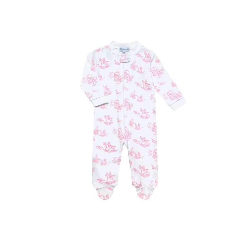 Pink Toile Zipper Footie Pink New Born