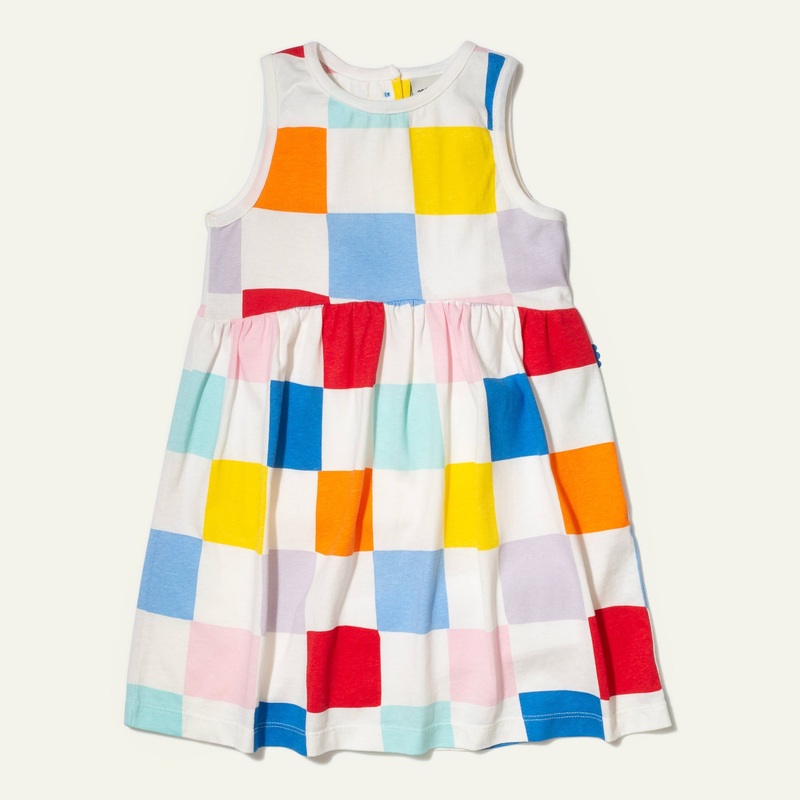Recycled Cotton Checkered Kid Tank Dress 02Y Natural/Checkered