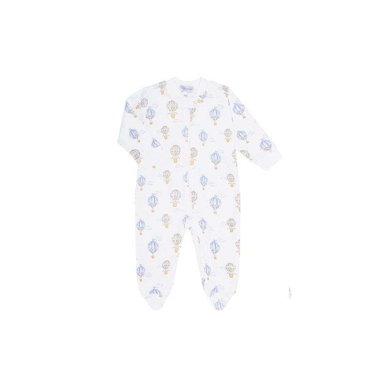 Blue Balloons Print Zipper Footie Blue New Born