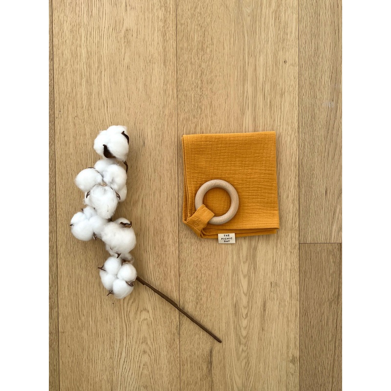 Organic Cotton Towel with Teething Ring Turmeric