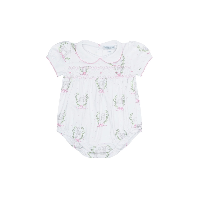 Pink Lamb Print Smocked Bubble Pink 0 – 3M