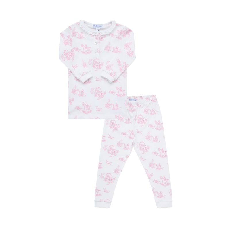 Pink Toile Baby Pajamas Pink 9 – 12M
