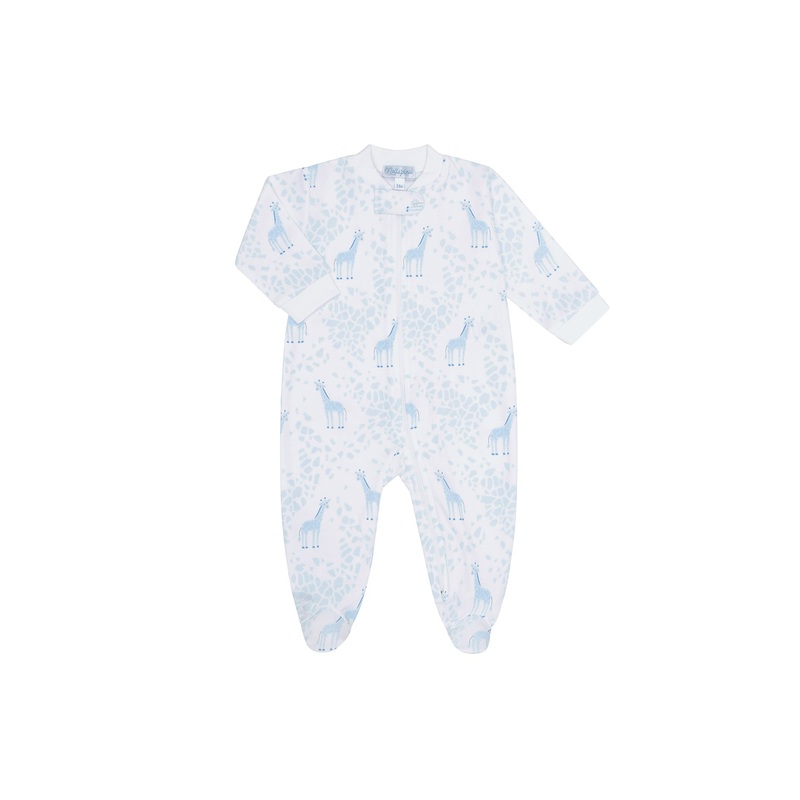 Blue Giraffe Print Zipper Footie Blue New Born
