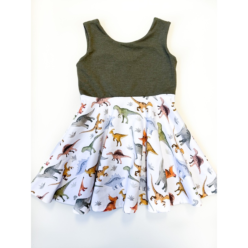 Urban Dino Twirl Dress (Olive Bodice) 6-12 Months Classic Tank