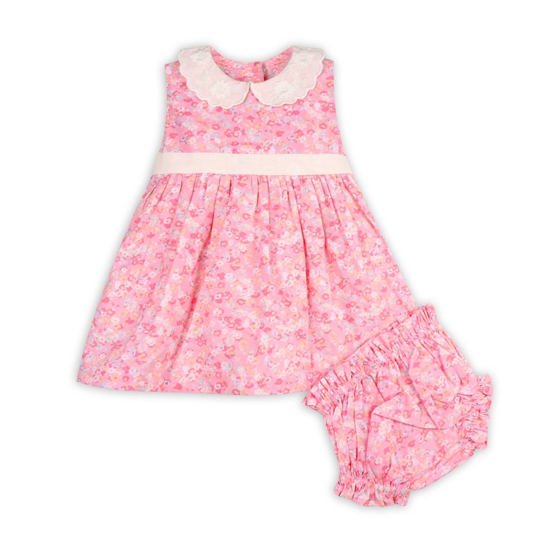 Viverano Organics – Mavis Floral Back Tie Baby Dress+Bloomer (Organic Cotton) 3-6M Pink Floral