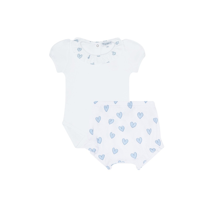 Blue Heart Print Onesie Set Blue 0 – 3M