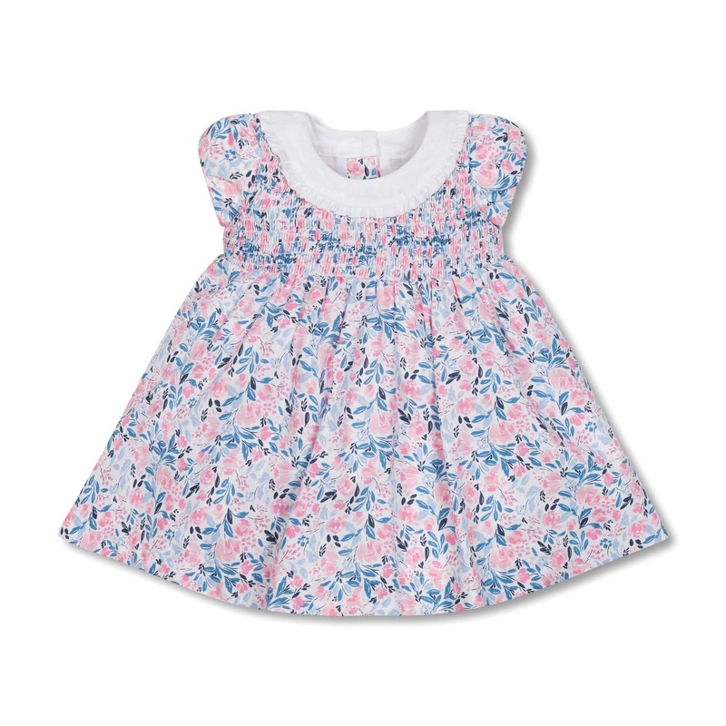 Hope and Henry – Linen Ruffle Collar Dress English Floral 18-24 Months
