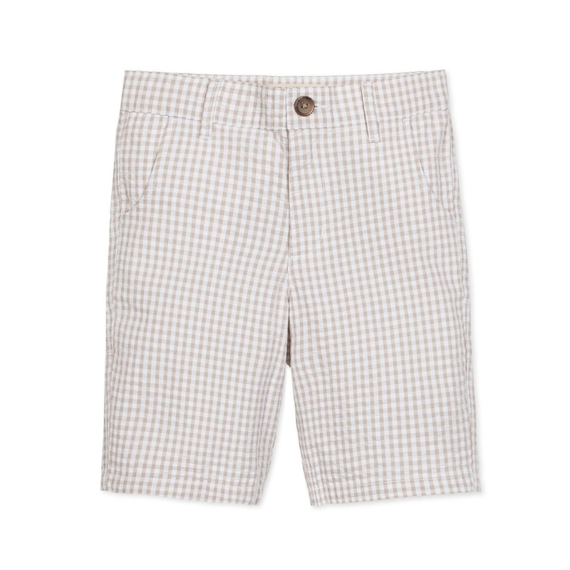 Hope and Henry – Organic Seersucker Short Taupe Gingham 4 Taupe Gingham Seersucker
