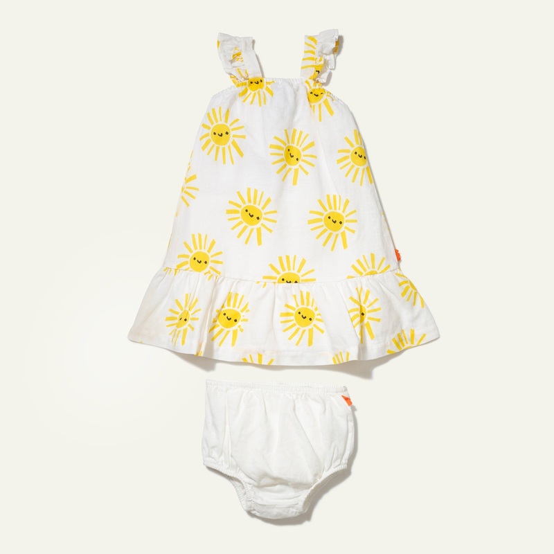 Linen Sun Baby Ruffle Dress 03-06M Natural/Yellow