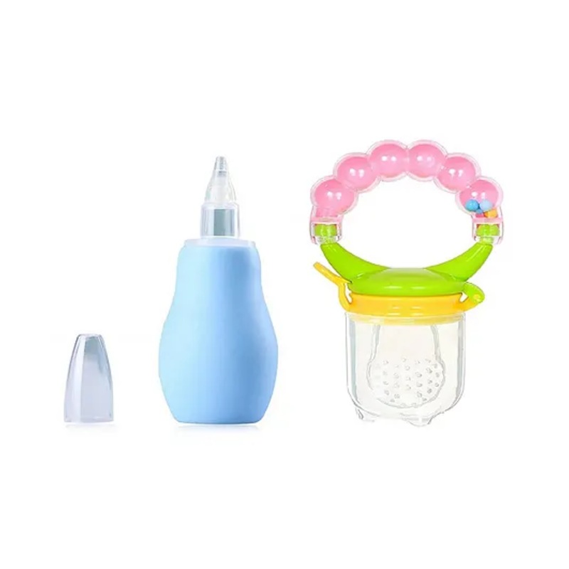 Baby Miniature Silicone Blue Nose Cleaner Nasal Aspirator and Ring Style Food Fruit Feeder Nibbler Pacifier for Babies