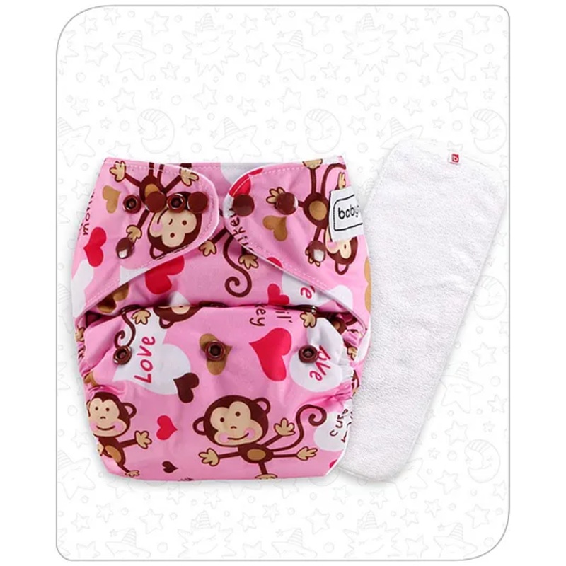 Babyhug Free Size Reusable Cloth Nappies With Insert Monkey Print – Pink