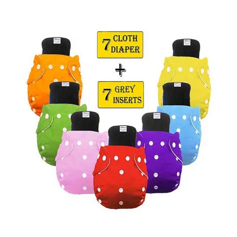 Babymoon Washable & Reusable Cloth Diaper Pocket With Bamboo Charcoal Insert Pack of 14 – Multicolor