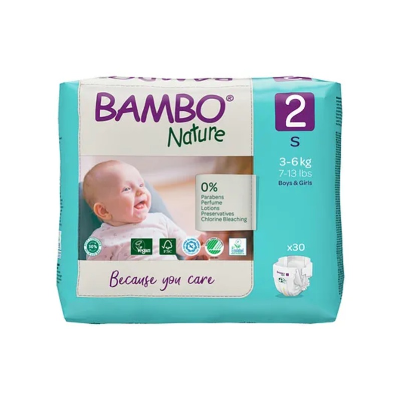 Bambo Nature Eco Friendly Small Size Tape Diapers with Wetness Indicator – 30 Pieces