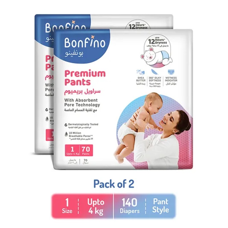 Bonfino Premium Pants With Absorbent Pore Technology New Born Pack of 2 – 70 Pieces