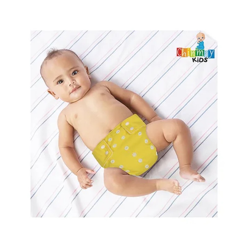 Chinmay Kids Cloth Diaper Adjustable Reusable Washable Printed Button Diaper With Insert – Yellow