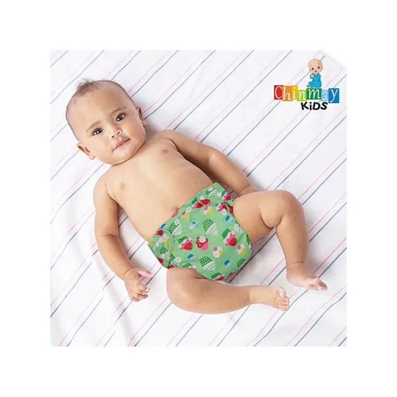 Chinmay Kids  Freesize Reusable Washable Adjustable Snap Buttons Cloth Diaper For Babies With Wet Free Insert Pads Leak Proof & Dry Feel- Green Cake
