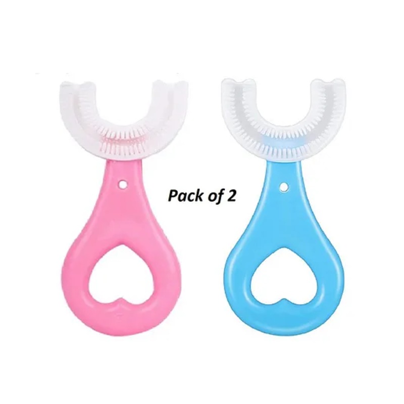 Enorme U Shaped Soft Manual Whitening Silicone Mouth Cleaning Toothbrush Pack of 2 – Multicolour