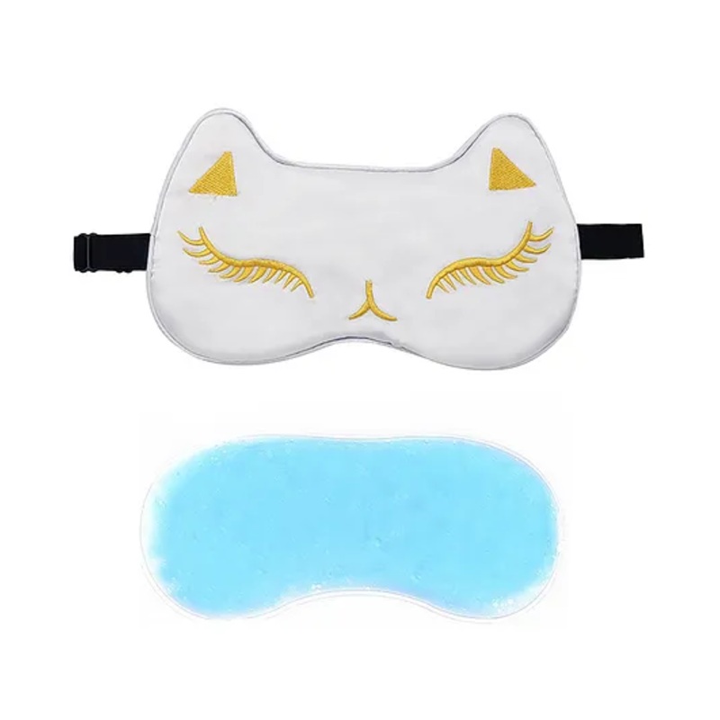 Jenna Silk Feline White Face Sleeping Eye Mask With Cooling Gel