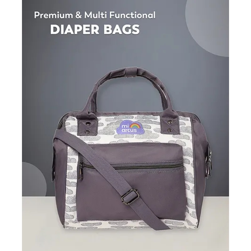 Mi Arcus 2-in-1 Printed Maternity Diaper Bag with Zip Closure, Convertible Handbag & Backpack- Grey