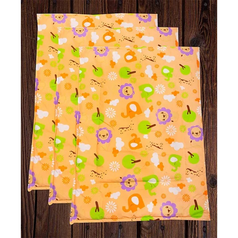 Mittenbooty Baby soft quilted Cotton Cushioned Changing Sheet Pack of 3 with detachable plastic sheet- Lion Print Peach
