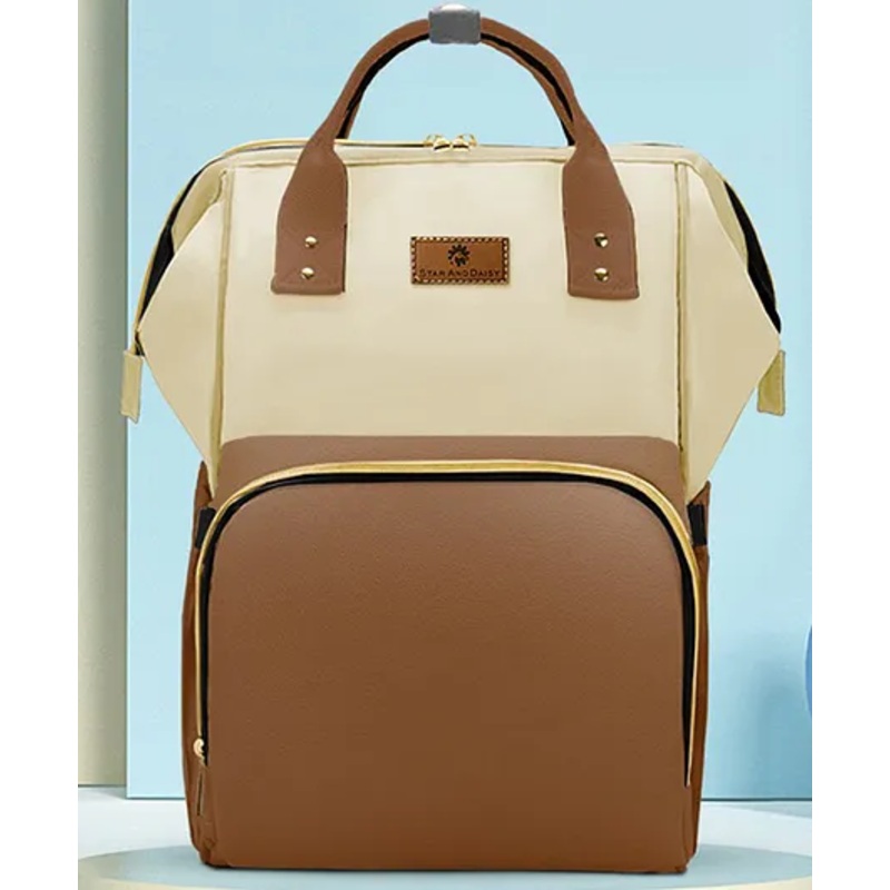 StarAndDaisy Diaper Bag for New Born Baby Maternity Bags for Mother with Multi Compartments Insulated Bottle Pockets Waterproof Ultra soft leatherite fabric – Beige & Brown