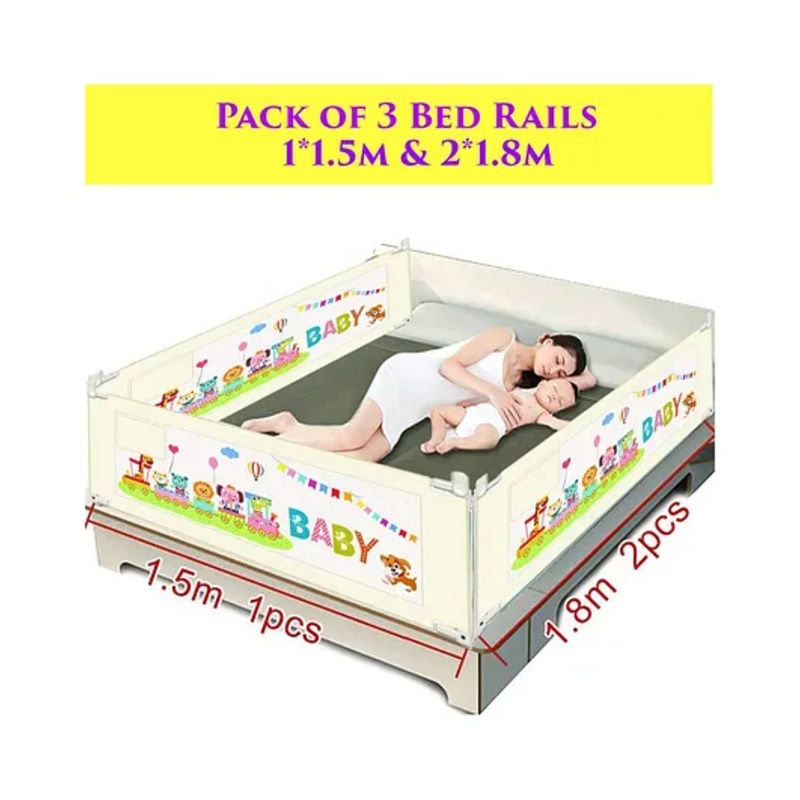 Syga Pack Of 3 Baby Bed Rail 1.8 m x 2 Pieces & 1.5 m x 1 Piece – Cream
